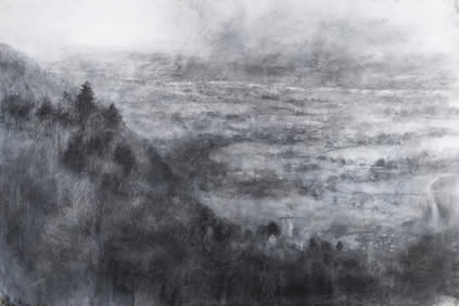 Bridget Macdonald, Little Malvern Priory, charcoal on paper, 32 x 48 ins